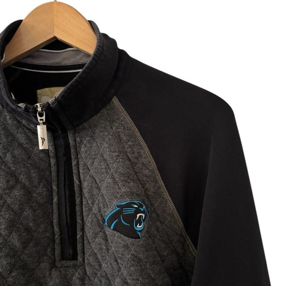 TOMMY BAHAMA Men's Carolina Panthers 1/4 Zip Quilted Pullover Sweatshirt Black M - Picture 2 of 7